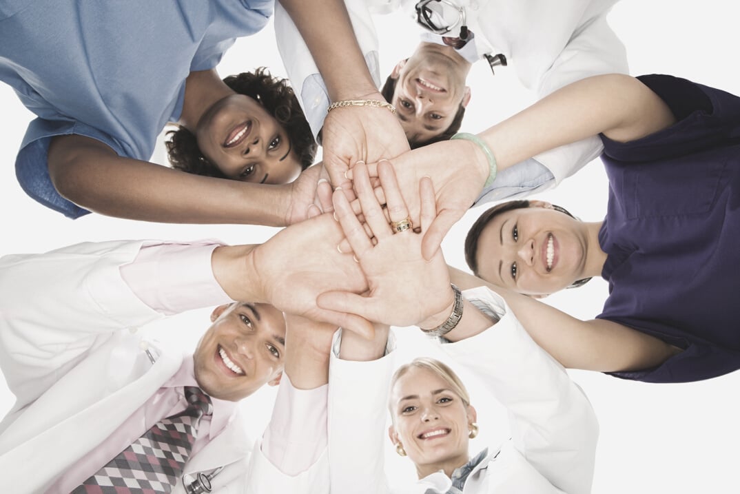 Huddled healthcare workers